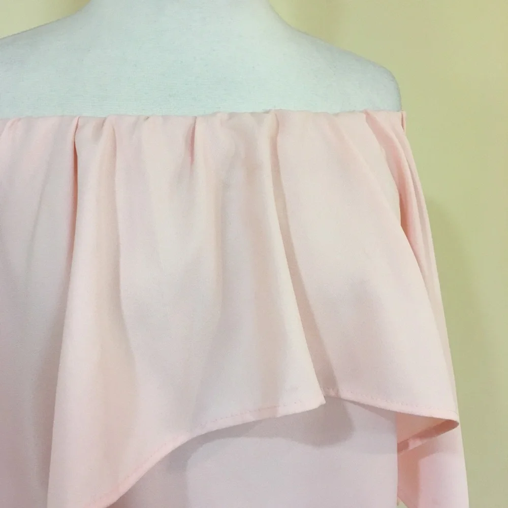 Blush Romantic Ruffled Overlay Split Sleeve Off Shoulder Blouse - Picture 5 of 7